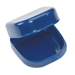 Boîte de rangement bleue pour prothèse dentaire