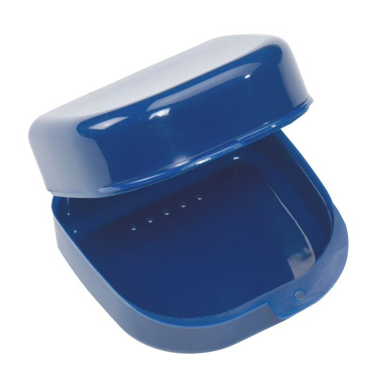 Boîte de rangement bleue pour prothèse dentaire
