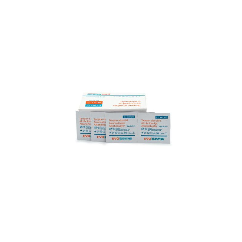 TAMPONS ALCOOLISES EVOCARE 3 x 6 cm - 1X100 TAMPONS ALCOOLISES EVOCARE 3 x 6 cm - 1X100